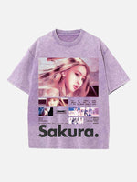 LE SSERAFIM Sakura Print Round Neck T-shirt