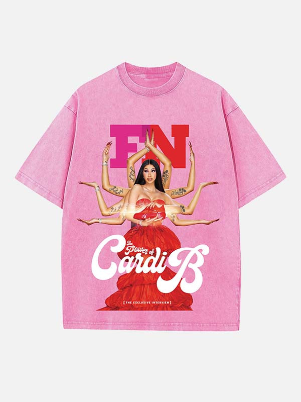 Cardi B Print Round Neck T-shirt