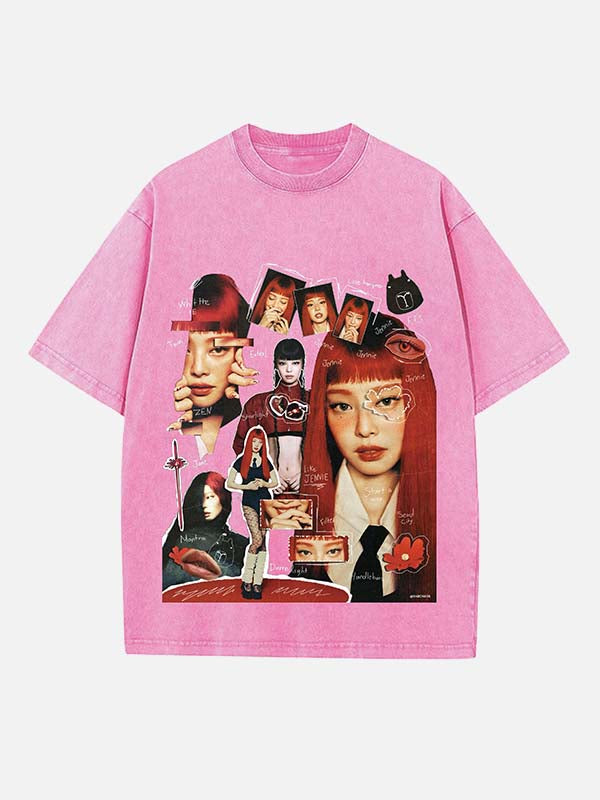 BLACKPINK Jennie Print Round Neck T-shirt