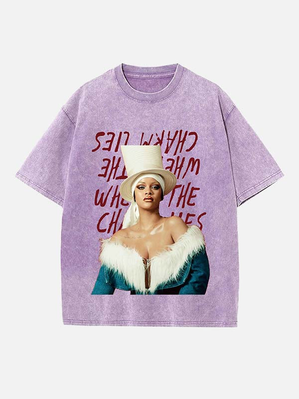 Rihanna Print Round Neck T-shirt