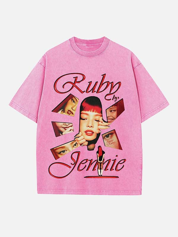 BLACKPINK Jennie Print Round Neck T-shirt