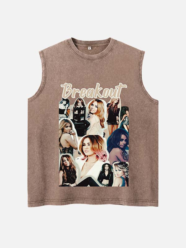 Miley Cyrus Print Round Neck Tank