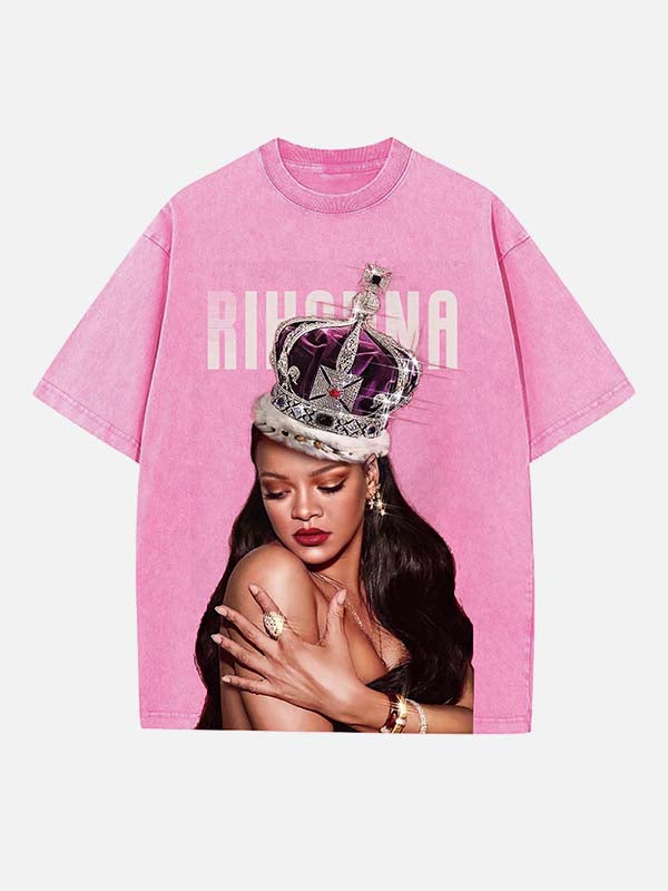 Rihanna Print Round Neck T-shirt