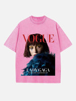 Lady Gaga Print Round Neck T-shirt