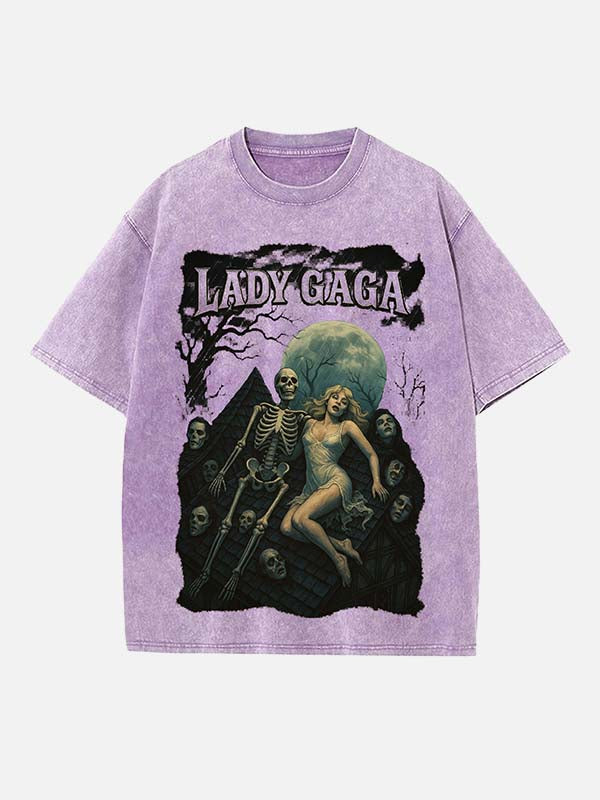 Lady Gaga Print Round Neck T-shirt