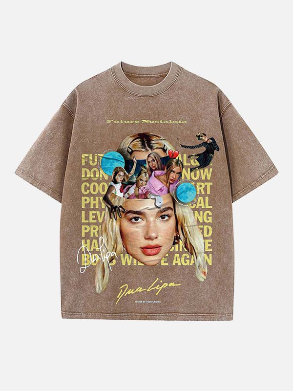 Dua Lipa Print Round Neck T-shirt
