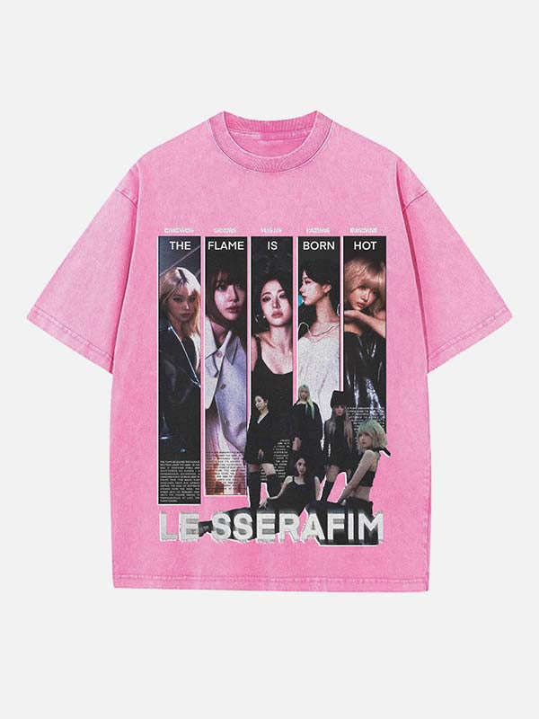 LE SSERAFIM Print Round Neck T-shirt