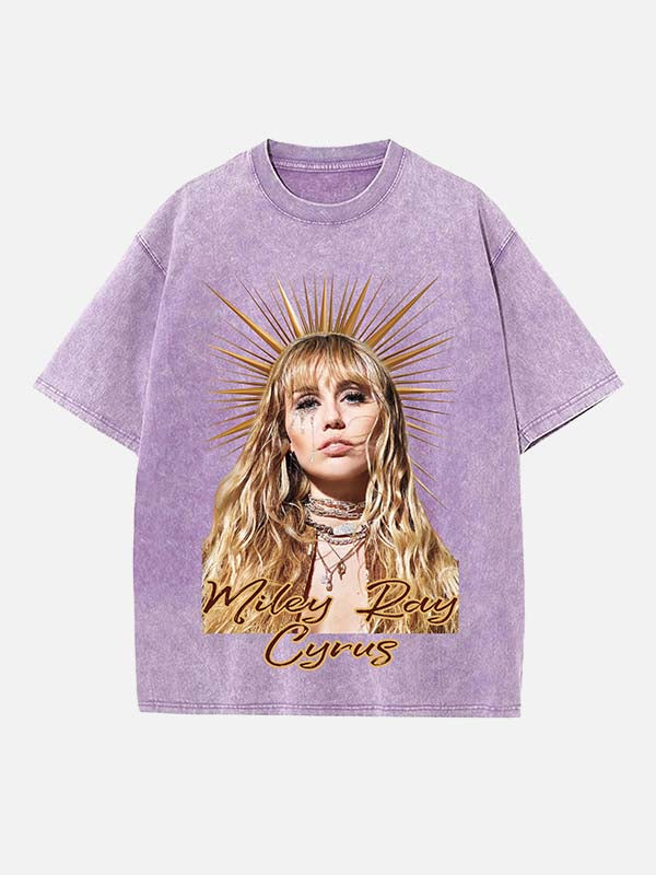Miley Cyrus Print Round Neck T-shirt