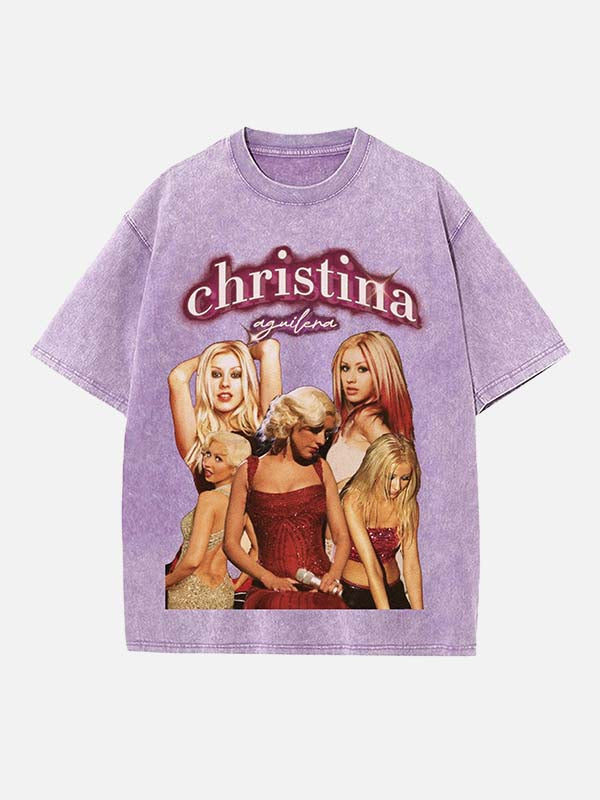 Christina Aguilera Print Round Neck T-shirt