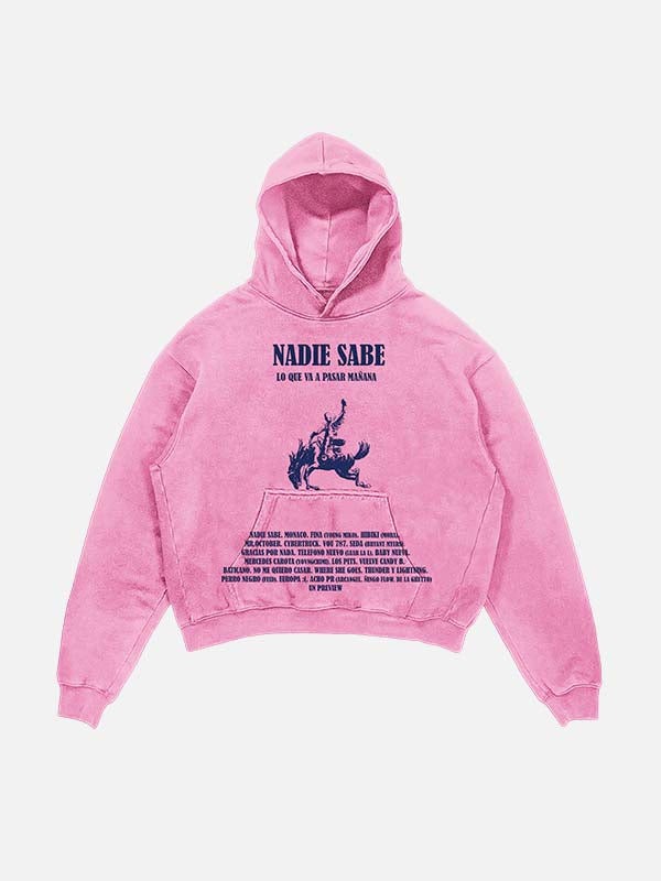 Bad Bunny Print Slant Pockets Hoodie