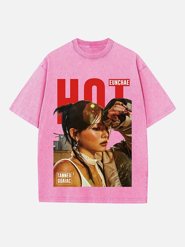 LE SSERAFIM Hong Eunchae Print Round Neck T-shirt