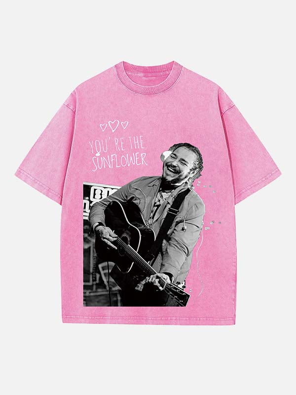 Post Malone Print Round Neck T-shirt