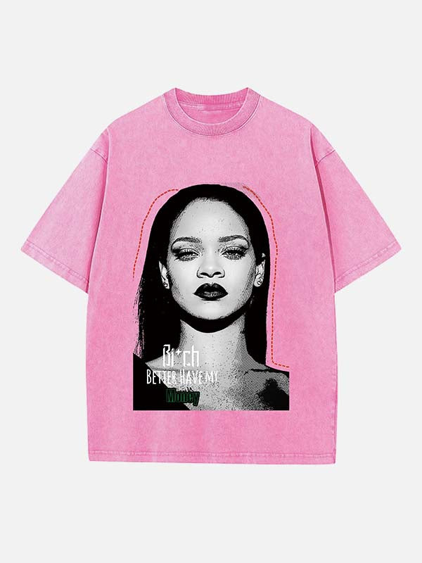 Rihanna Print Round Neck T-shirt