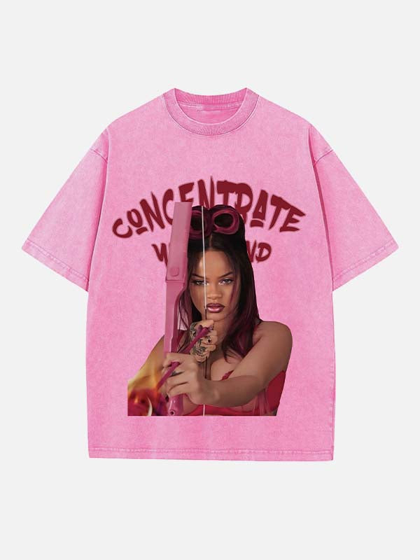 Rihanna Print Round Neck T-shirt