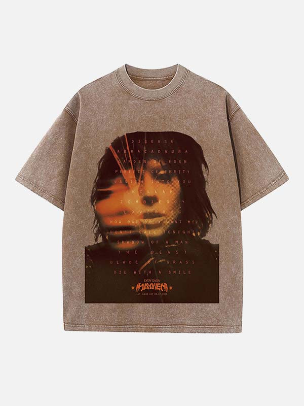 Lady Gaga Print Round Neck T-shirt