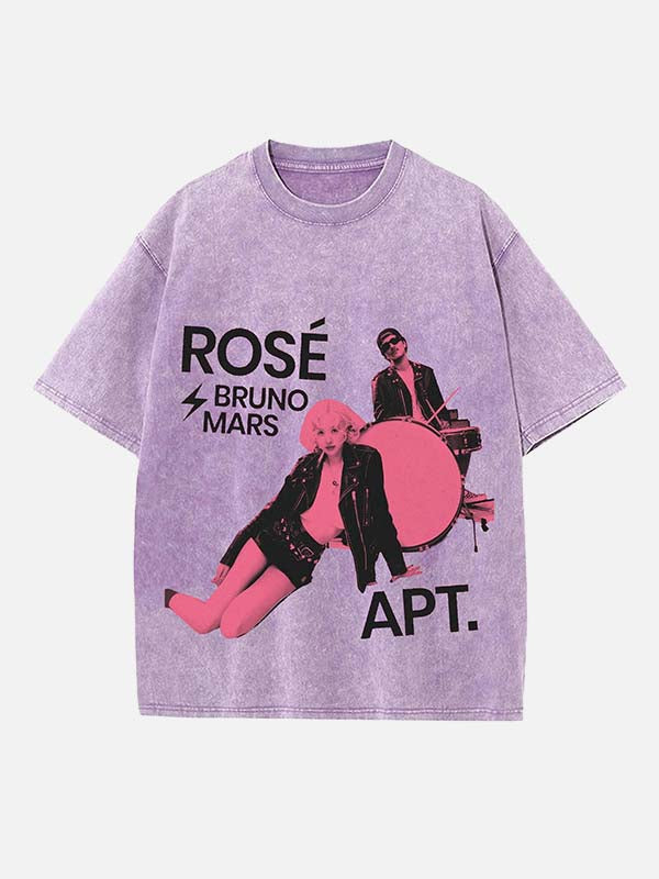 Bruno Mars & BLACKPINK Rosé Print Round Neck T-shirt