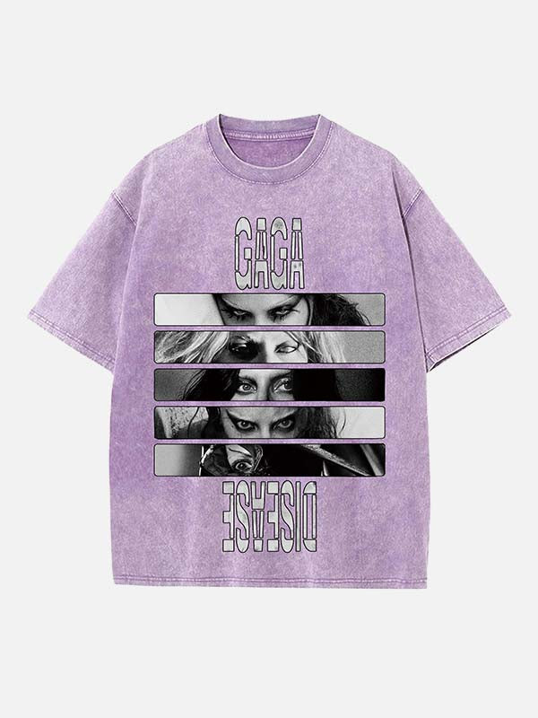 Lady Gaga Print Round Neck T-shirt
