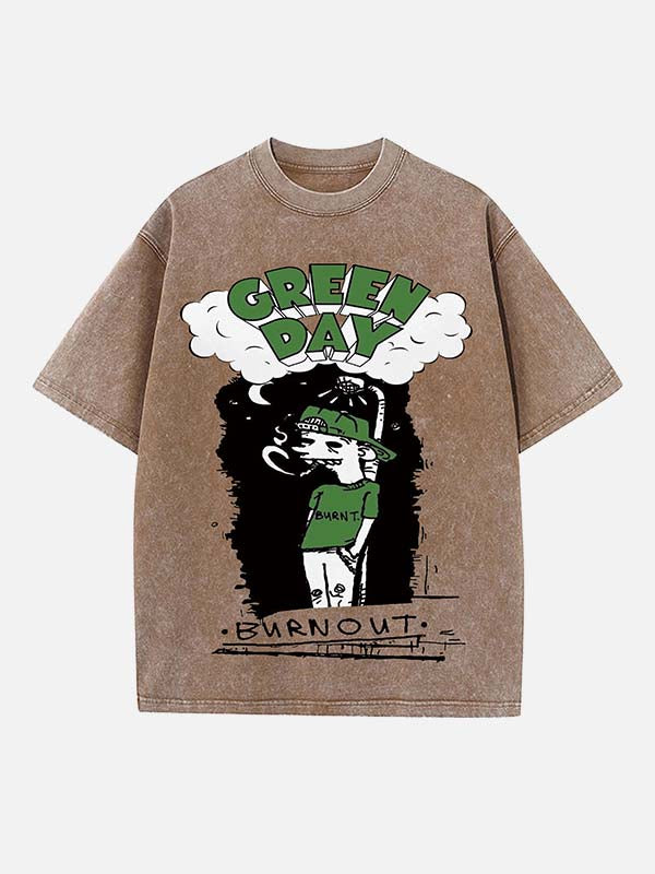 Green Day Print Round Neck T-shirt