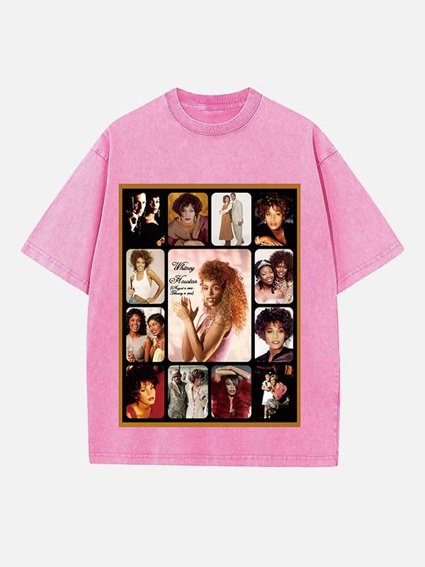 Whitney Houston Print Round Neck T-shirt