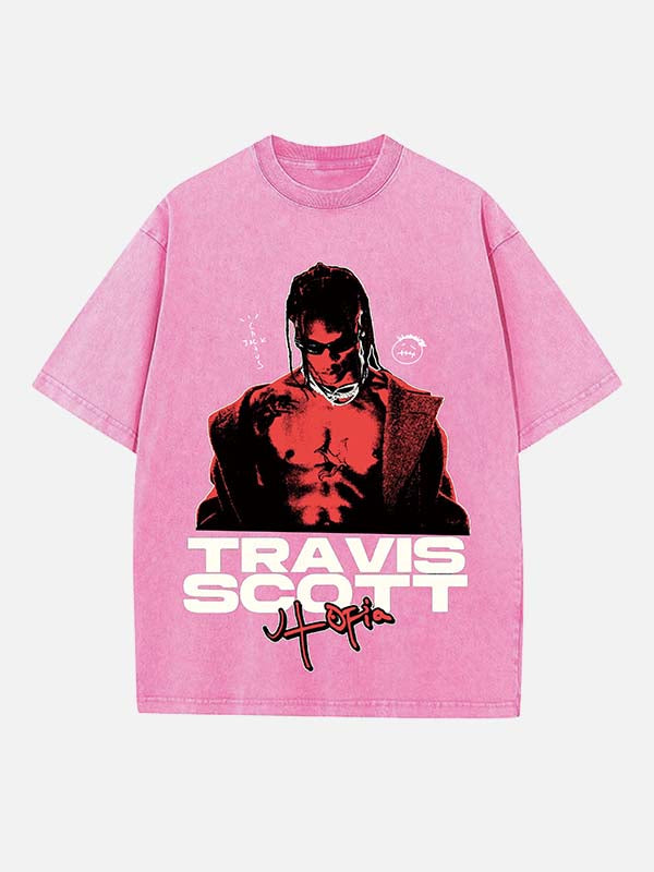 Travis Scott Print Round Neck T-shirt