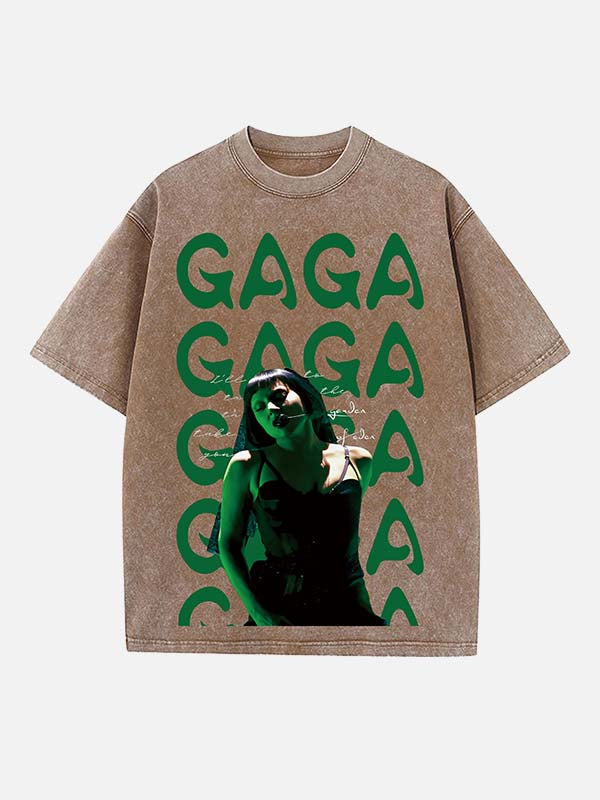 Lady Gaga Print Round Neck T-shirt