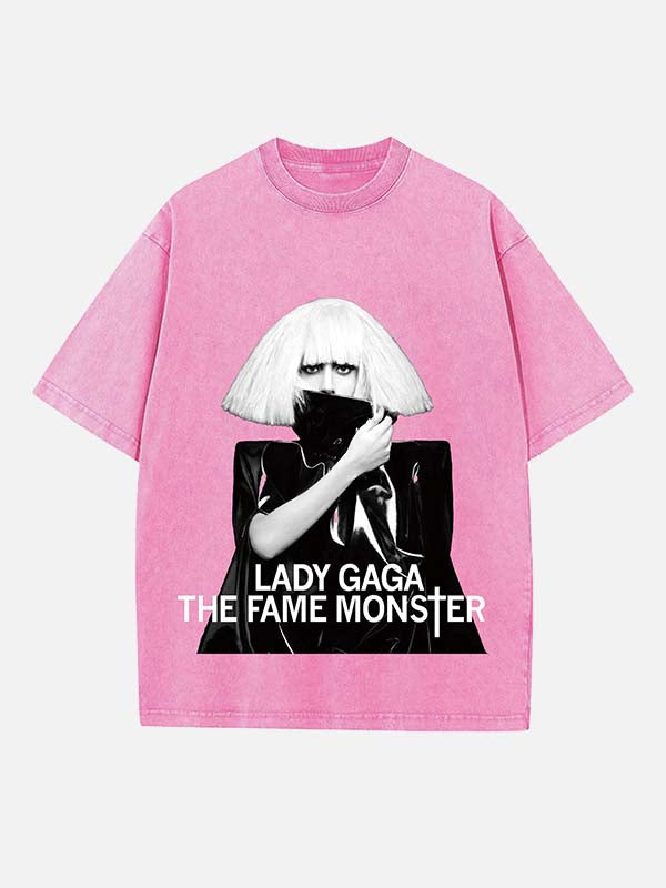 Lady Gaga Print Round Neck T-shirt