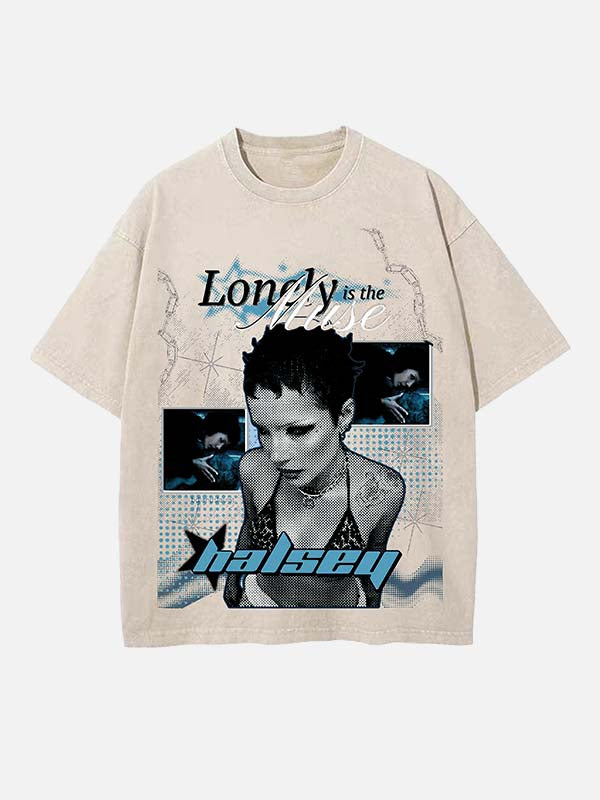 Halsey Print Round Neck T-shirt