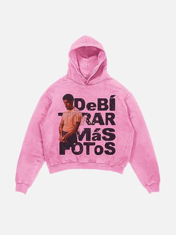 Bad Bunny Print Slant Pockets Hoodie