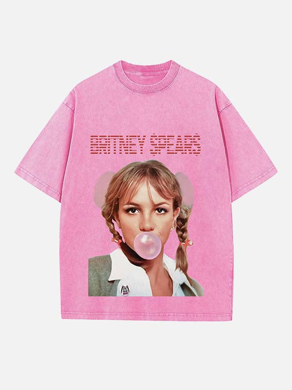 Britney Spears Print Round Neck T-shirt