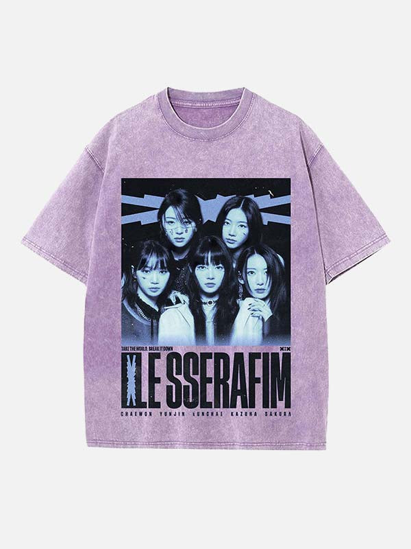 LE SSERAFIM Print Round Neck T-shirt