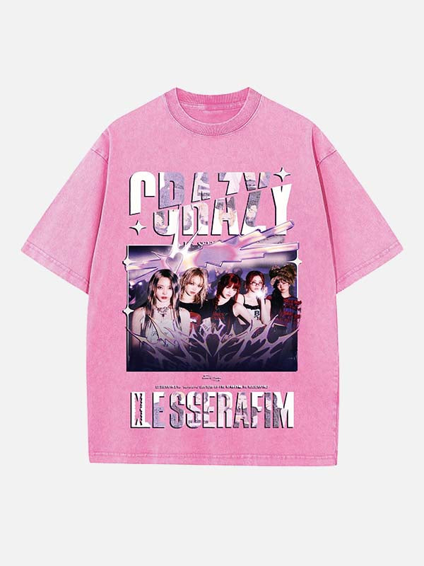 LE SSERAFIM Print Round Neck T-shirt