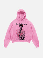 Bad Bunny Print Slant Pockets Hoodie