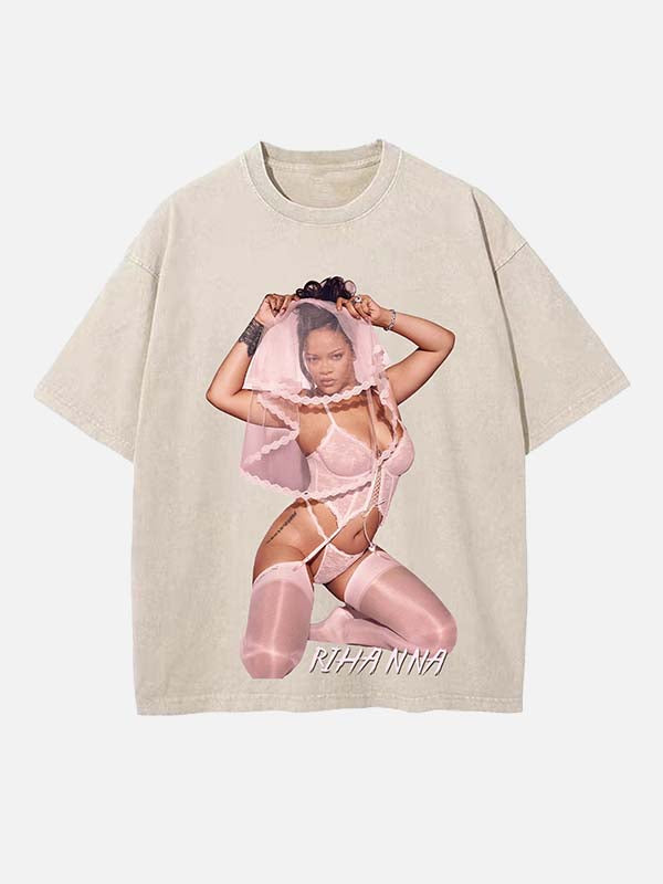 Rihanna Print Round Neck T-shirt