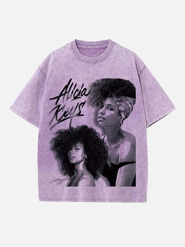 Alicia Keys Print Round Neck T-shirt