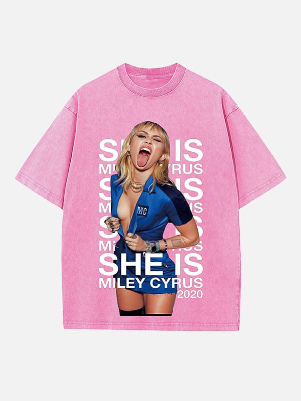 Miley Cyrus Print Round Neck T-shirt