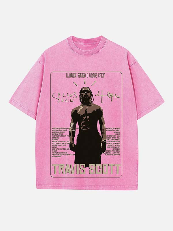 Travis Scott Print Round Neck T-shirt