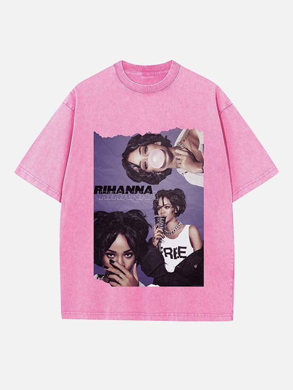 Rihanna Print Round Neck T-shirt