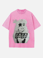 Lady Gaga Print Round Neck T-shirt