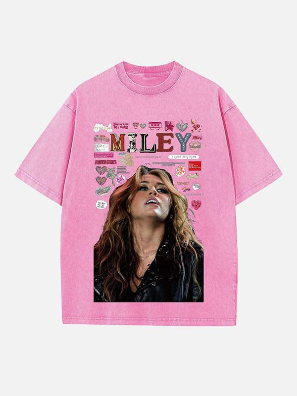 Miley Cyrus Print Round Neck T-shirt