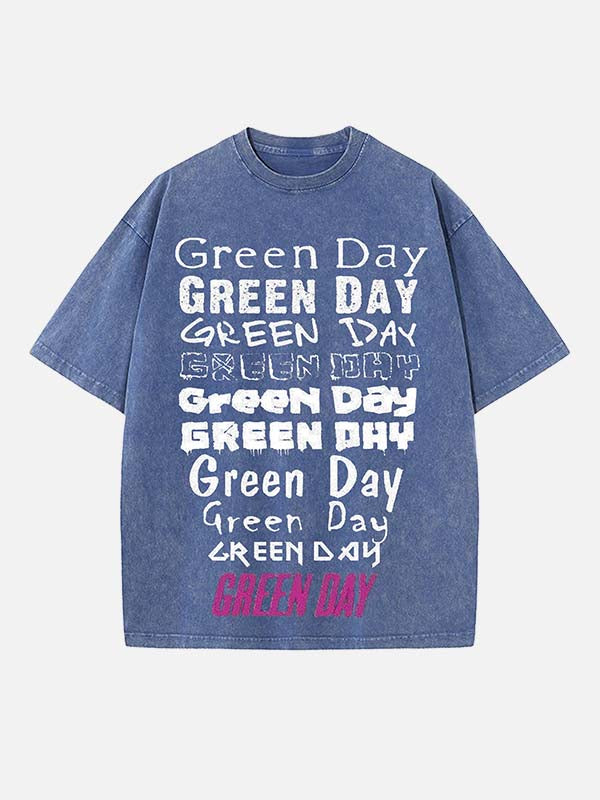 Green Day Print Round Neck T-shirt