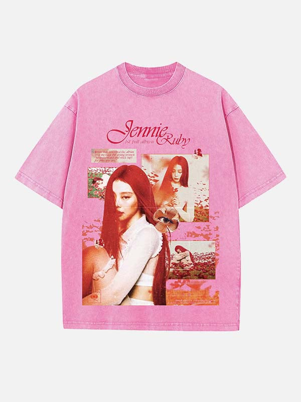 BLACKPINK Jennie Print Round Neck T-shirt