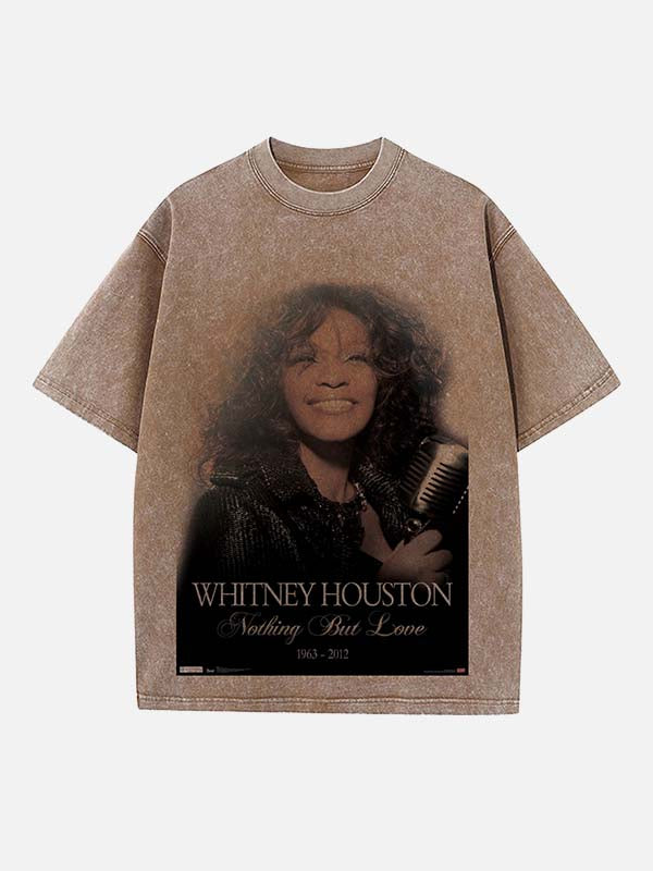 Whitney Houston Print Round Neck T-shirt