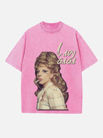 Lady Gaga Print Round Neck T-shirt