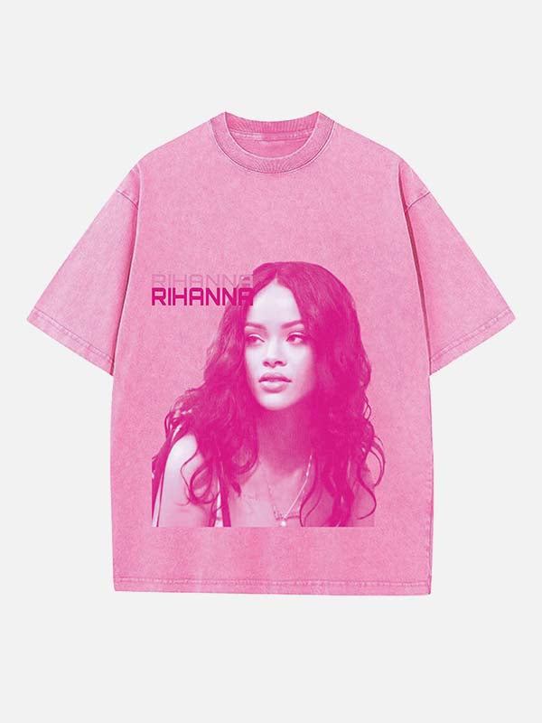 Rihanna Print Round Neck T-shirt