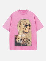 Lady Gaga Print Round Neck T-shirt