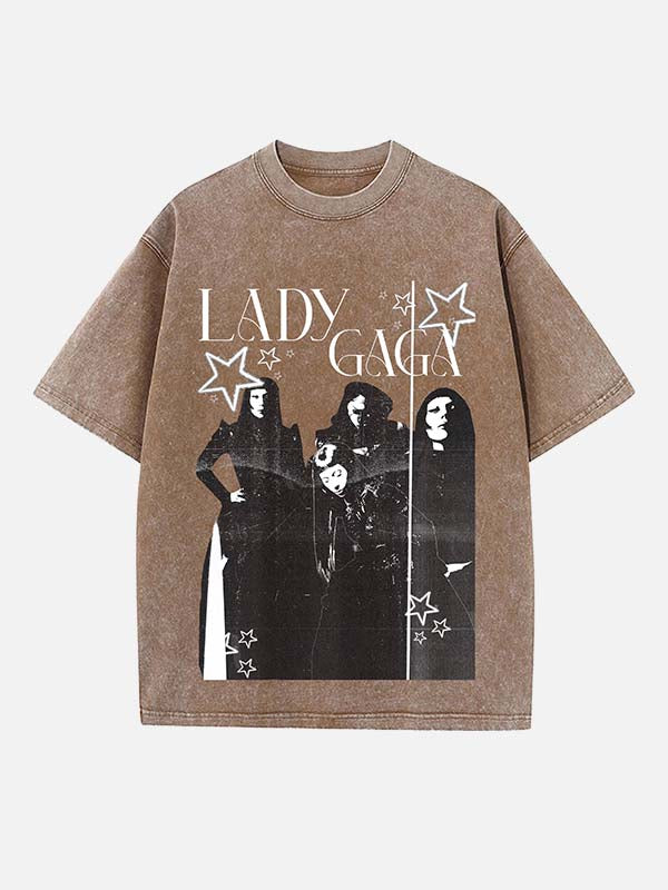 Lady Gaga Print Round Neck T-shirt