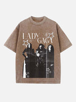 Lady Gaga Print Round Neck T-shirt