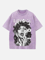 Lady Gaga Print Round Neck T-shirt