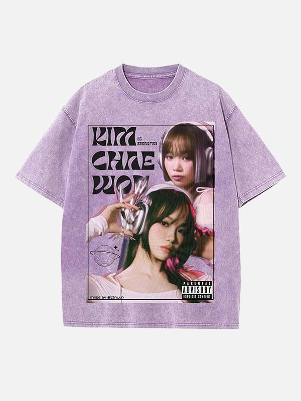 LE SSERAFIM Kim Chaewon Print Round Neck T-shirt