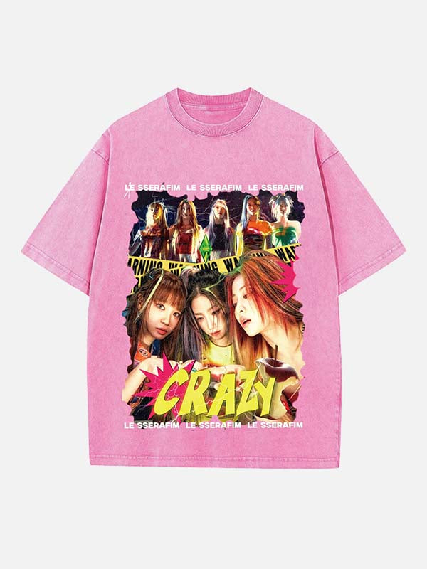 LE SSERAFIM Print Round Neck T-shirt